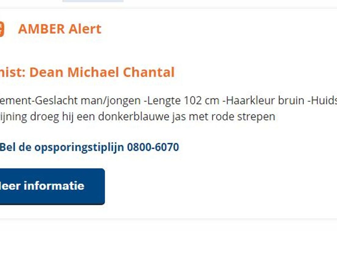 Het via Ambert Alert verstuurde bericht