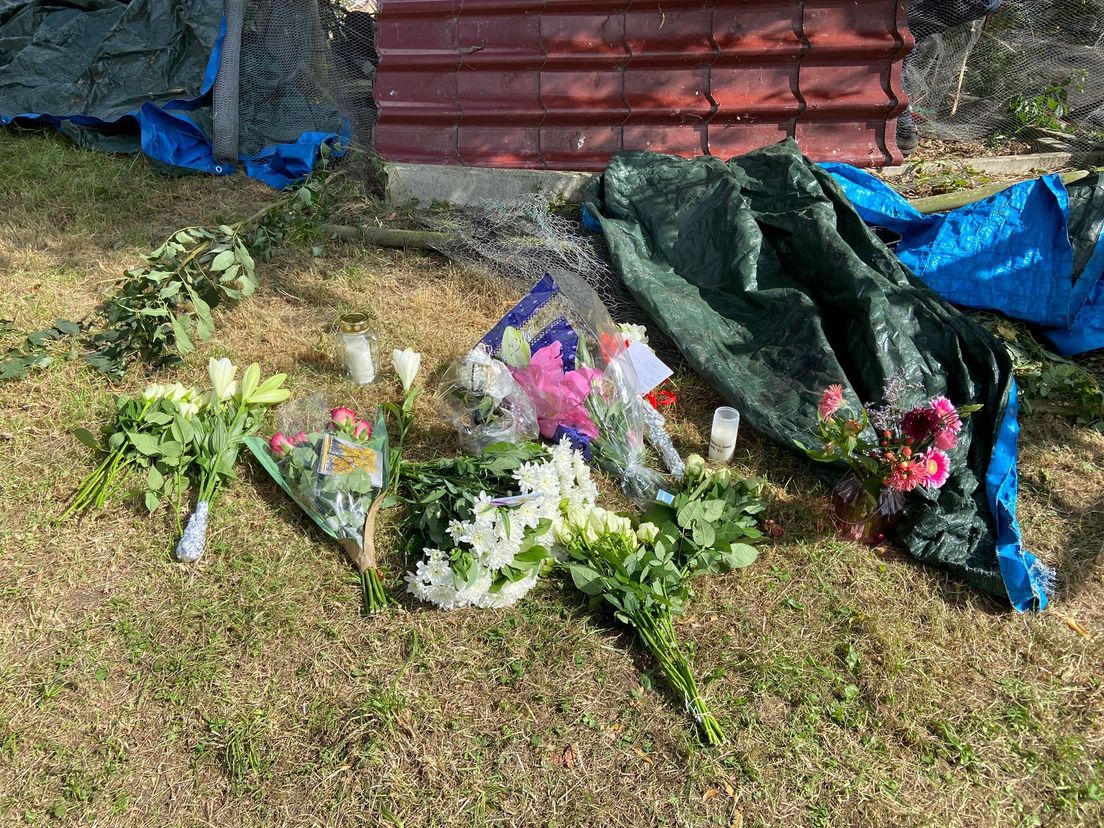 Bloemen bij de plek van het dodelijke drama in Nieuw-Beijerland
