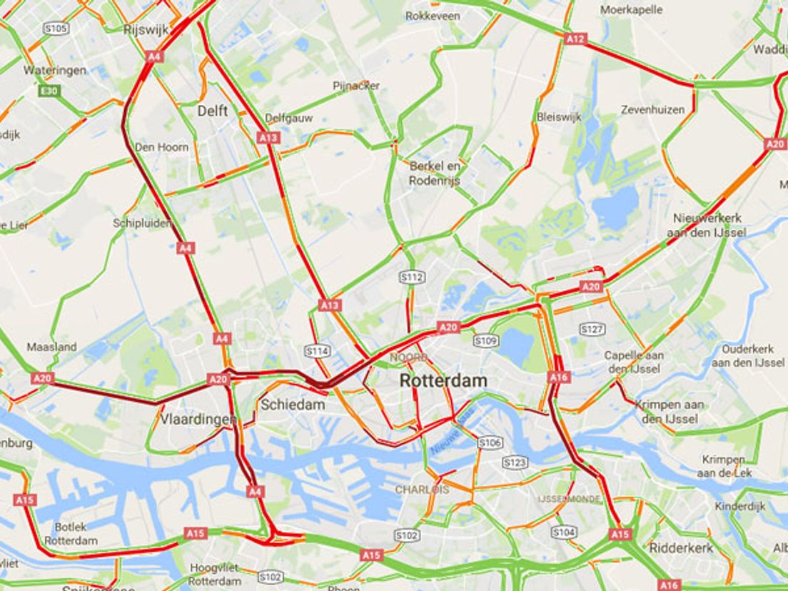 De verkeerssituatie rond 17.00 uur