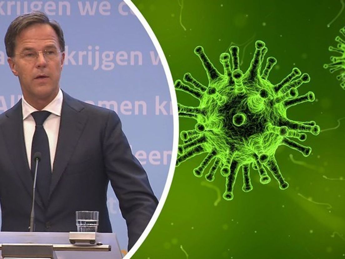 Premier Rutte tijdens een persconferentie over de coronamaatregelen