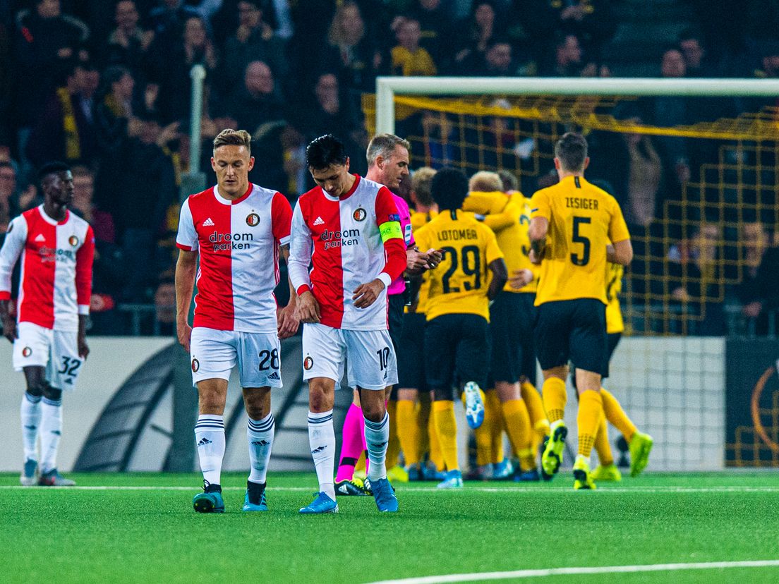 Young Boys viert een goal tegen Feyenoord (Bron: VK Sportphoto - Yannick Verhoeven)