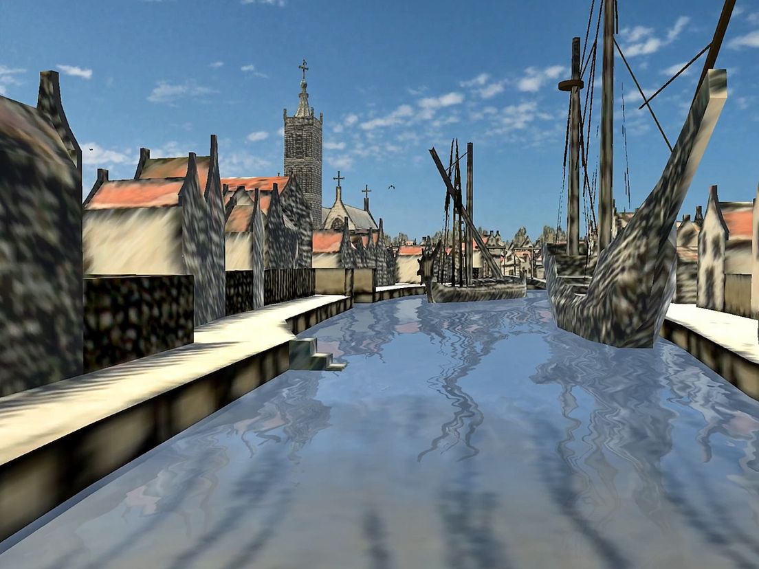 Impressie van de Lange Haven in de app Schiedam 1598