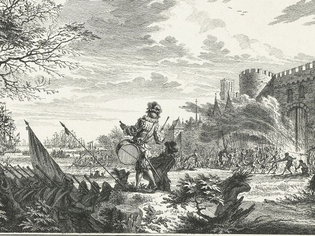 Prent van inname Den Briel.