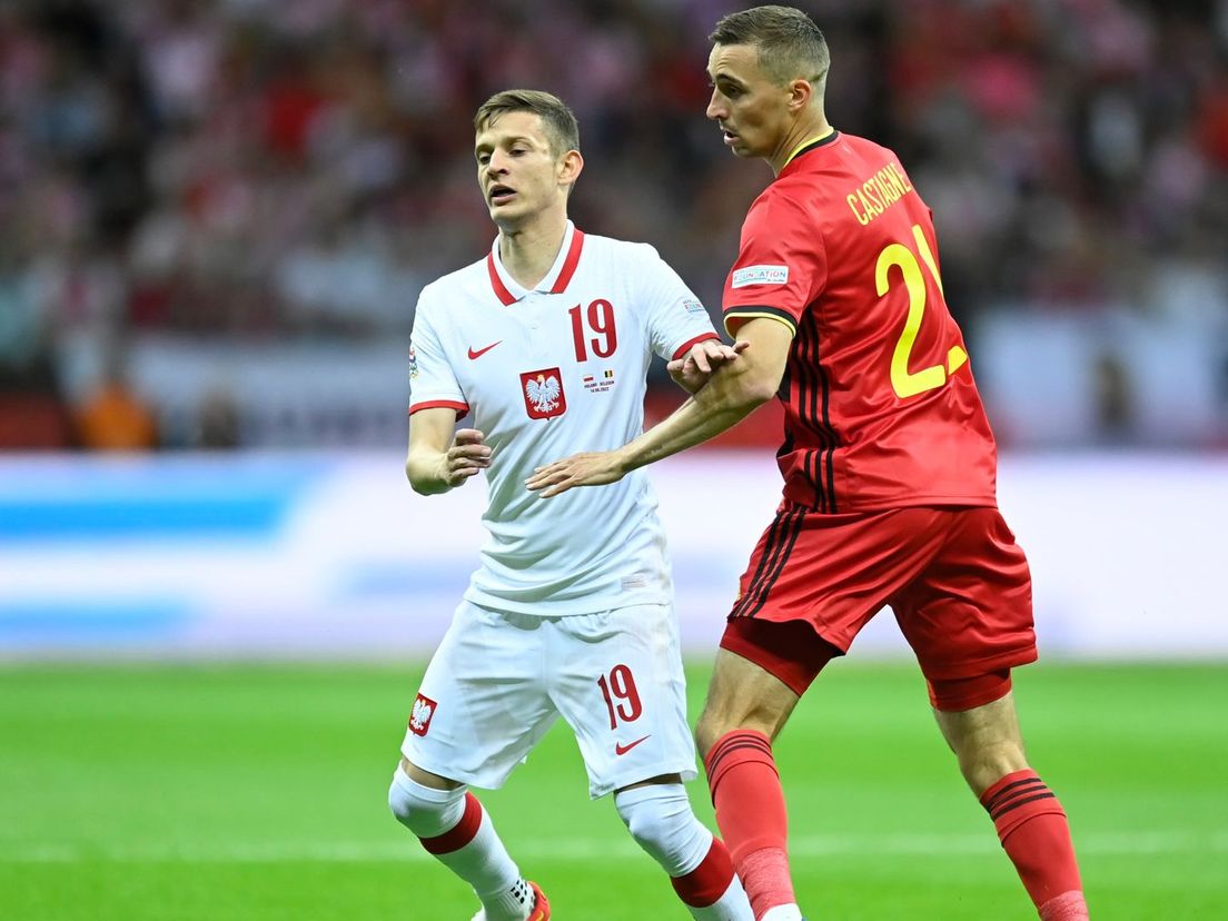 Szymanski in de wedstrijd tussen Polen en België in juni 2022