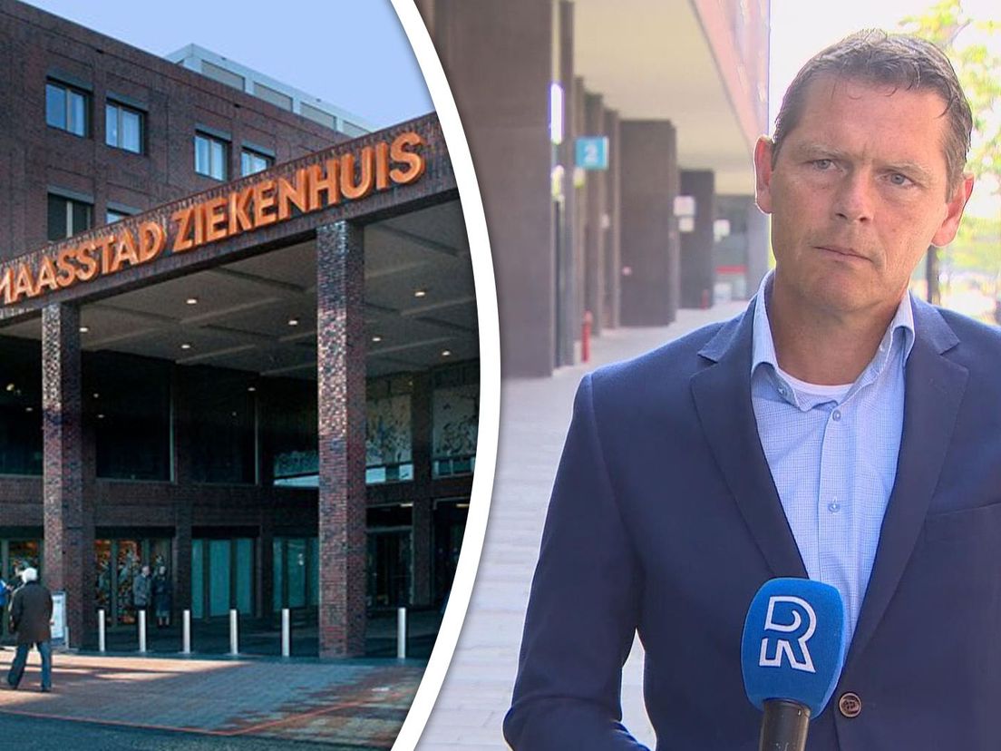 Links de ingang van het Maasstad Ziekenhuis, rechts bestuurder Peter Langenbach