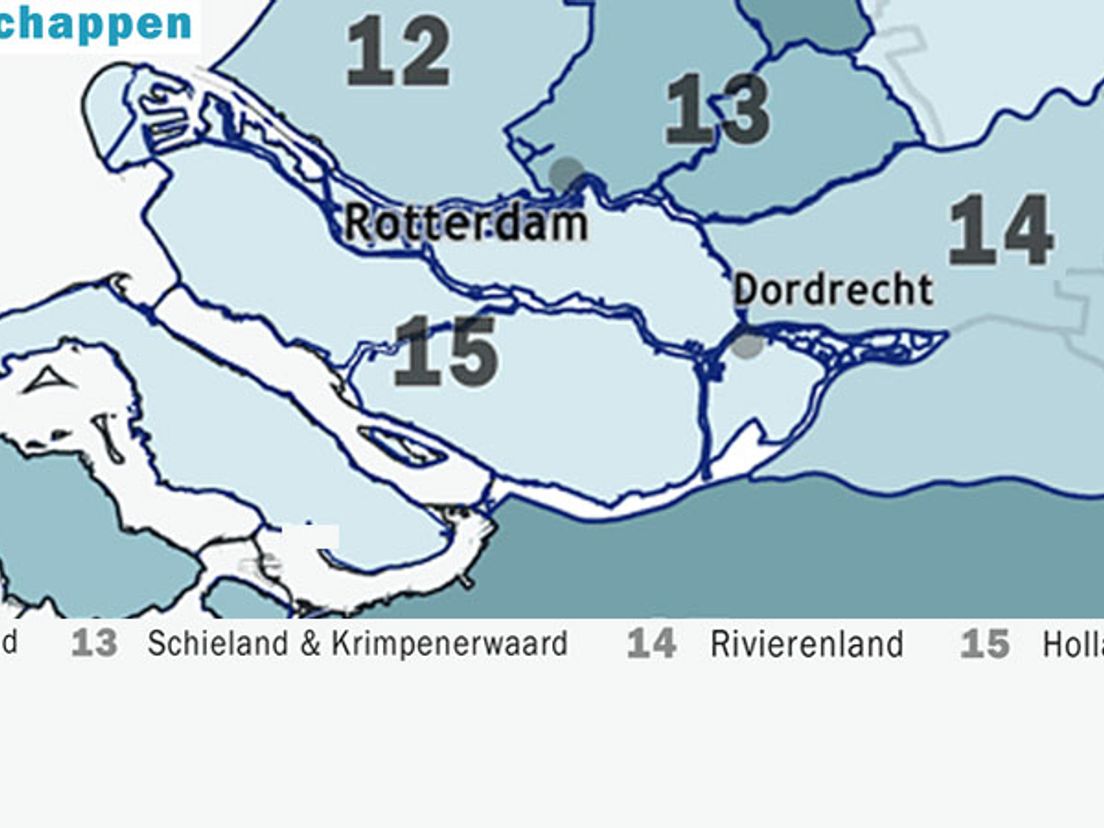 Kaartje van de Waterschappen in de regio