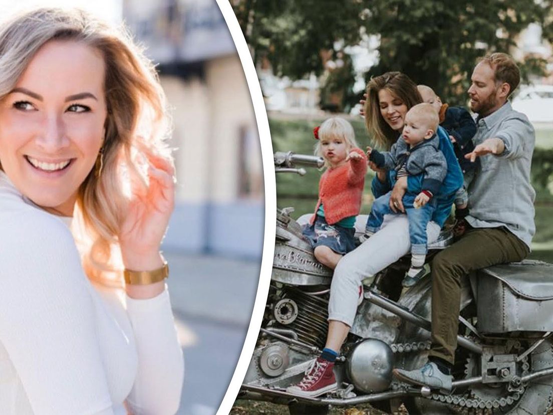 Links; Lisanne Kamp, weddingplanner - rechts: Anika en Joris met hun drie kinderen