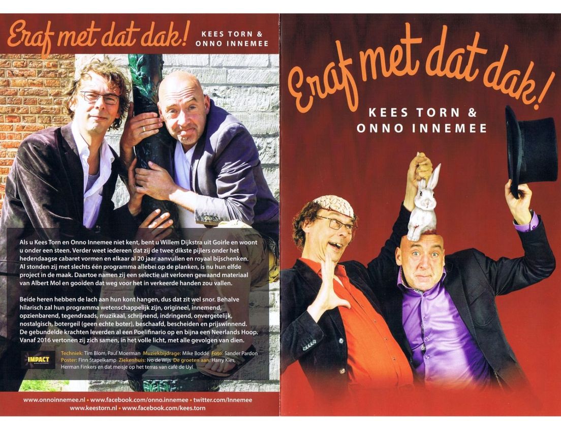 Flyer van het minder fortuinlijke 'comeback'-programma van Kees met Onno Innemee uit 2016.