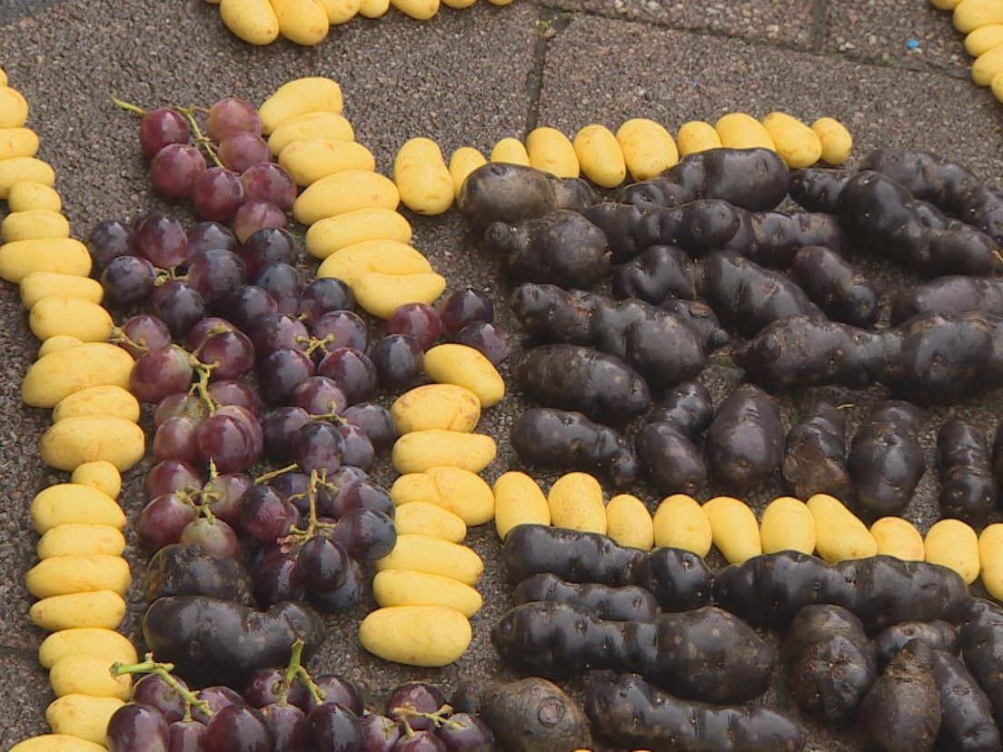 Het logo van Feyenoord van druiven, aardappels en andere groenten en  fruit