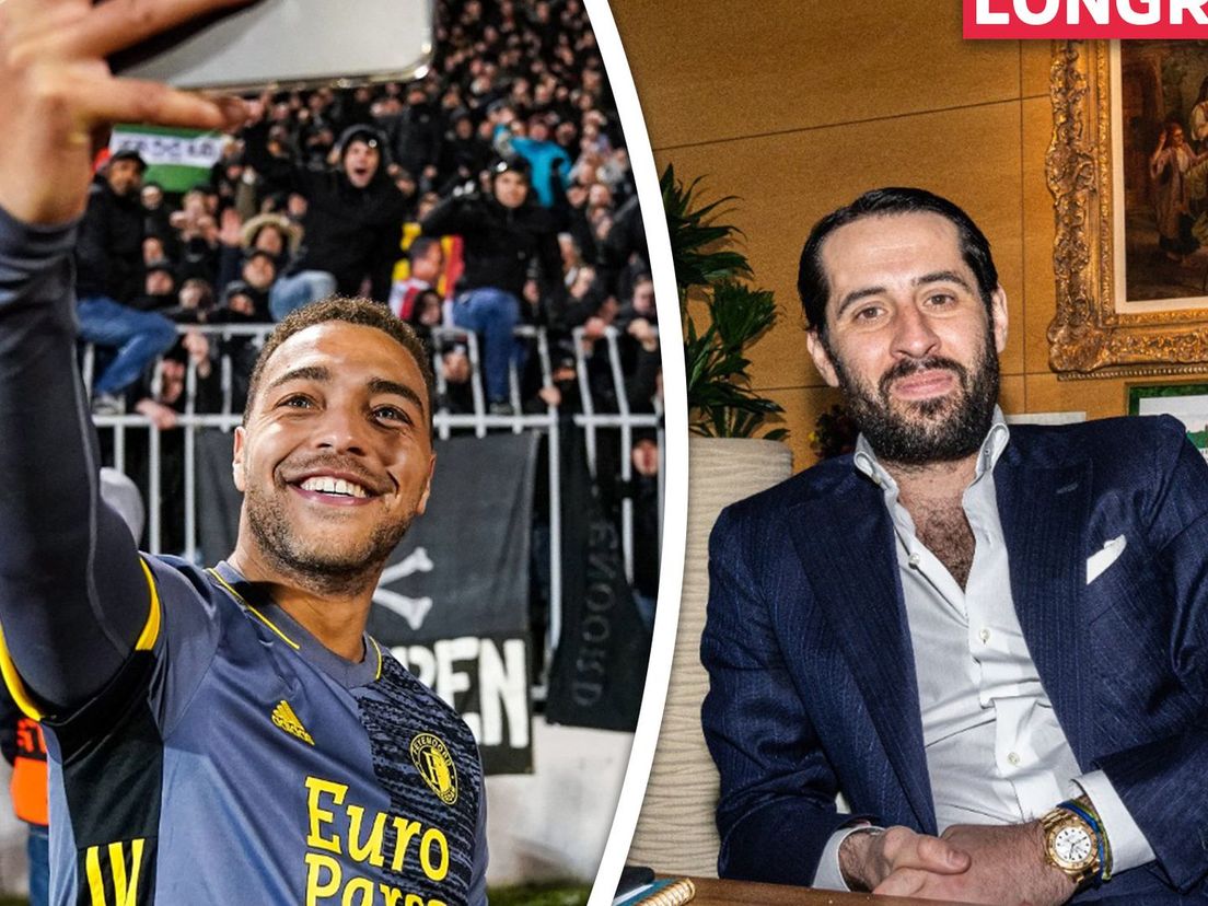Cyriel Dessers viert feest met het uitvak (links) en Feyenoord-cultheld Stefan Babovic poseert voor een foto
