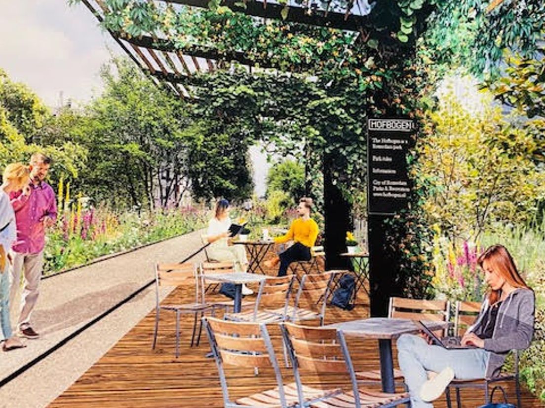 Artist impression Hofbogenpark met perrons