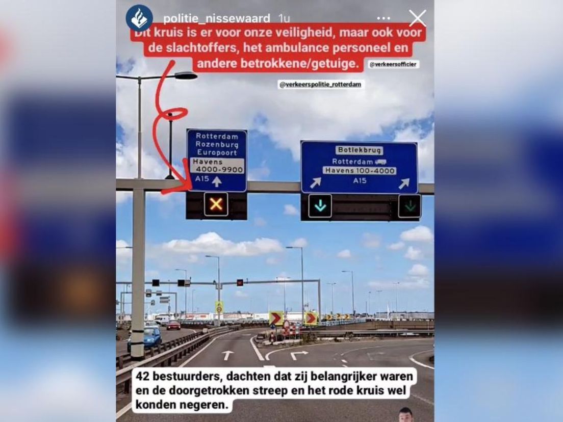 Tientallen boetes voor negeren rood kruis bij Hartelbrug