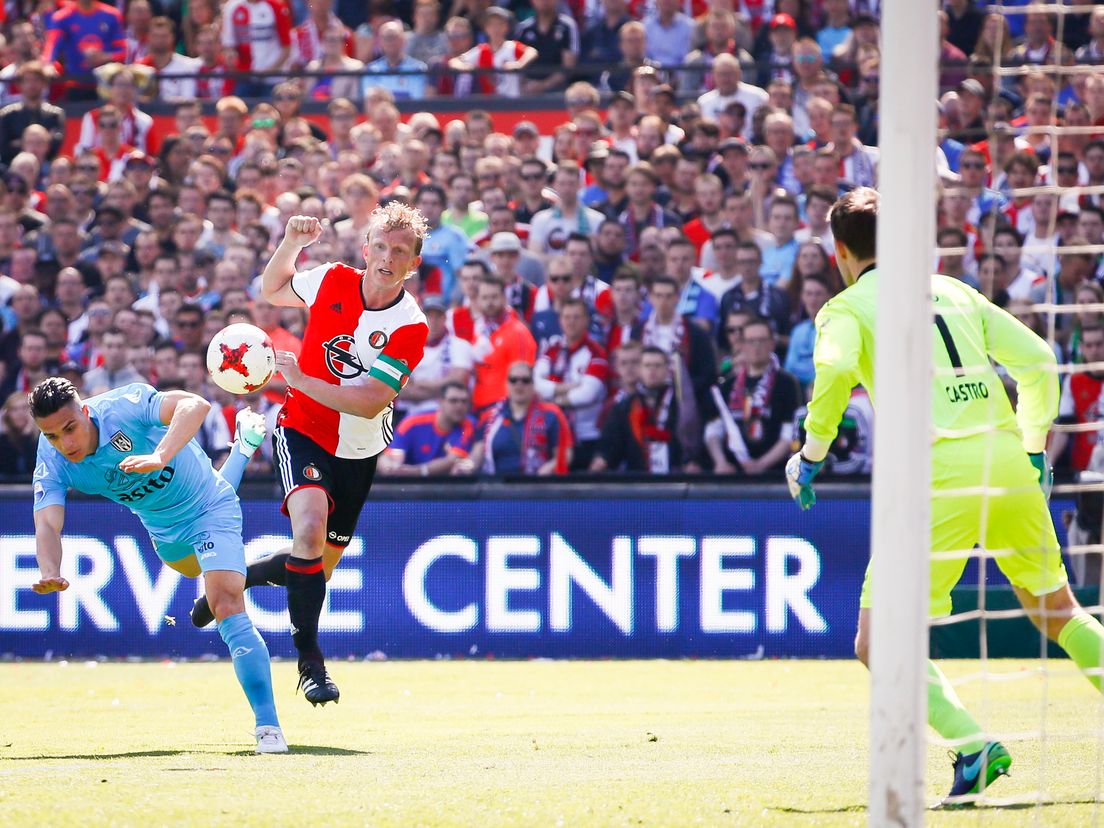 Dirk Kuijt scoort voor Feyenoord in de kampioenswedstrijd