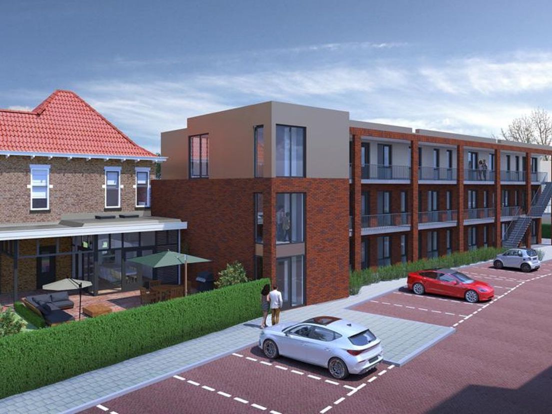 De achterzijde bestaat uit een parkeerplaats