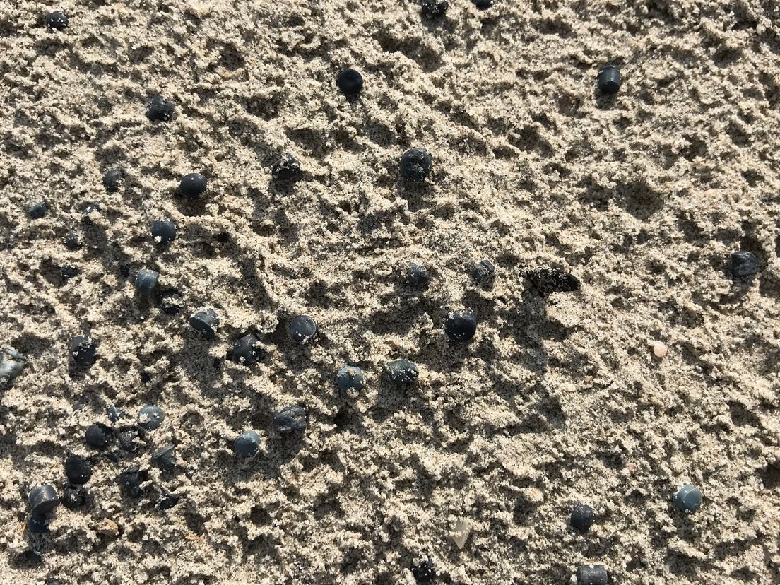 Zwarte bolletjes op het strand