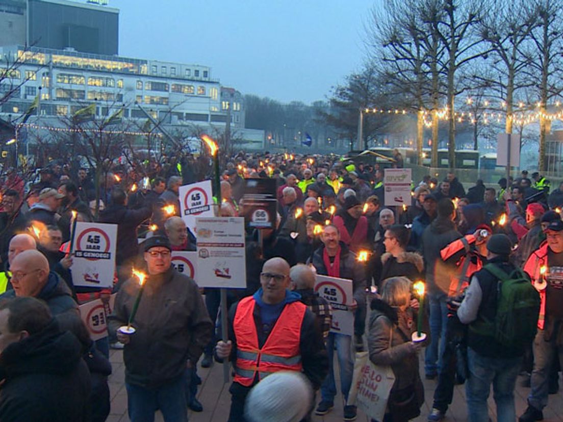 Rotterdamse havenwerkers in actie in februari.