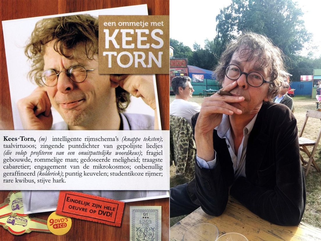 De dvd-verzamelbox van Kees Torn die in 2012 bij zijn afscheid verscheen, en een recente foto.