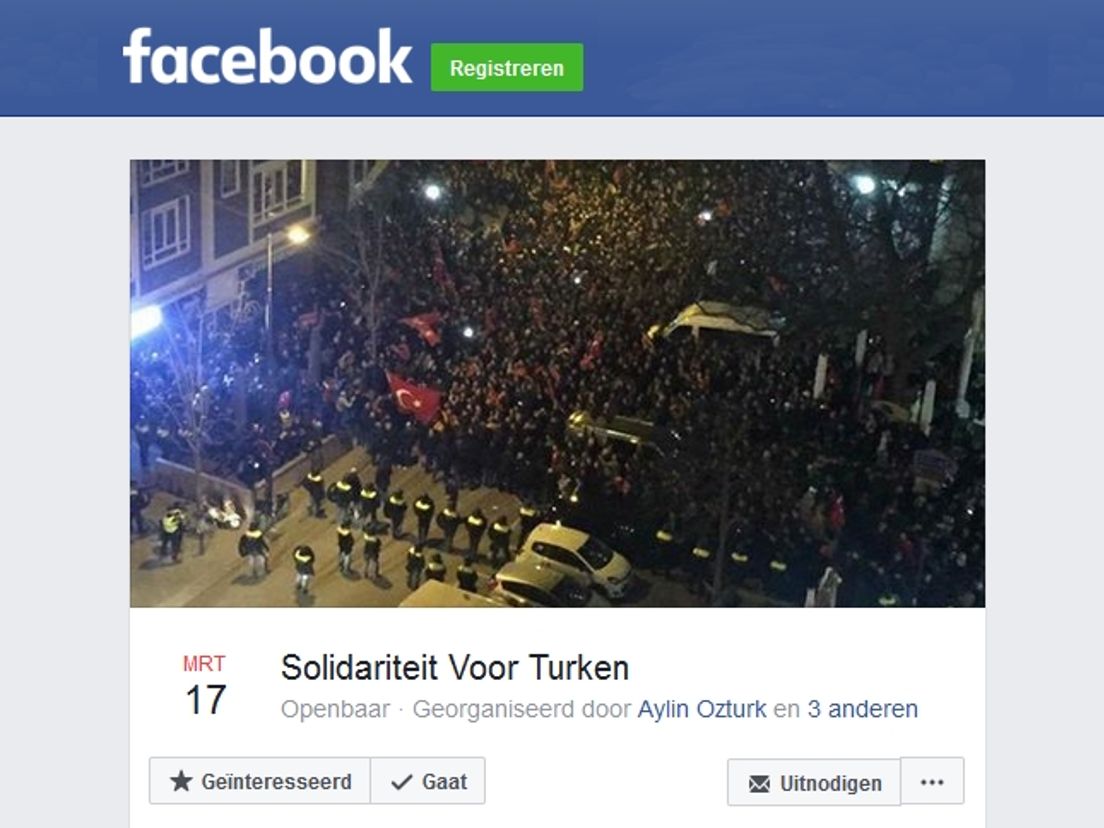 Aankondiging manifestatie op Facebook