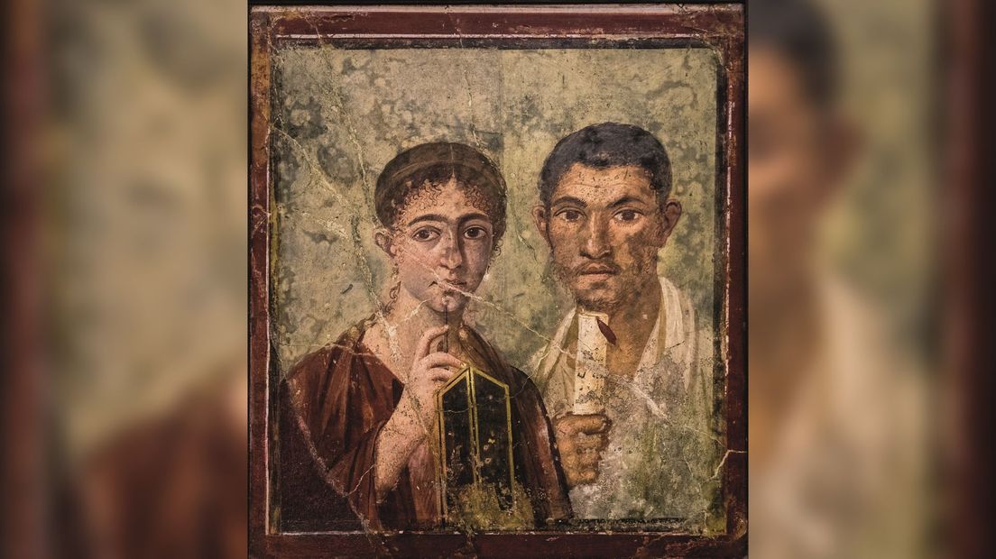 Fresco met portret van de bakker Terentius Neo en zijn vrouw, 1e eeuw na Chr., vindplaats Pompeï