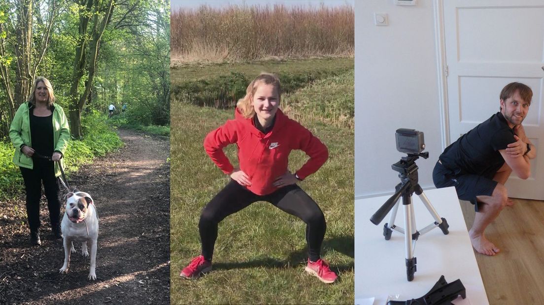 Colinda Pauw (l), Joyce Kraaijenbrink (m) en Roy de Boer brengen veel minder tijd door op hun sportvereniging vanwege het coronavirus