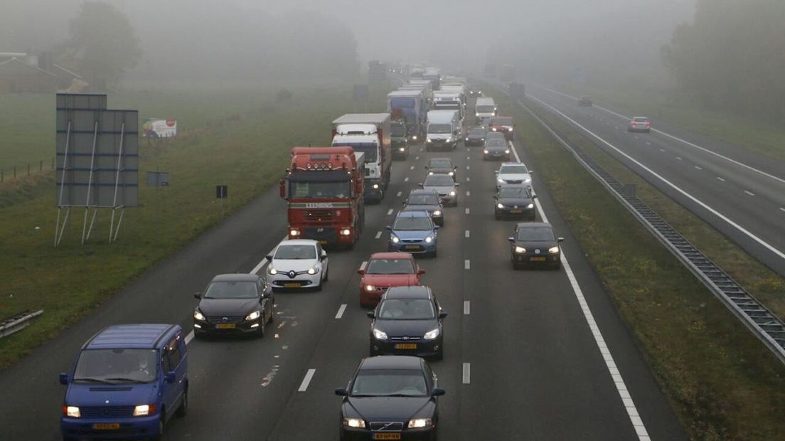 File op A1 bij Bathmen na ongeval