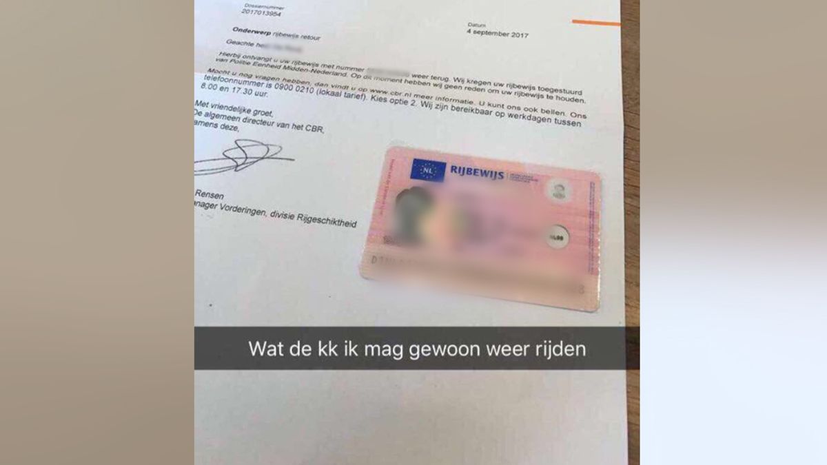 Brokkenpiloot (18) krijgt per ongeluk rijbewijs terug, maar blundert op