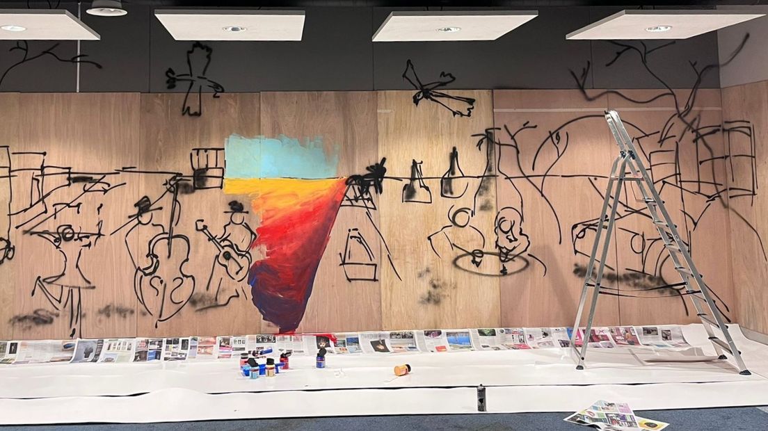 De eerste contouren van het kunstwerk zijn zichtbaar