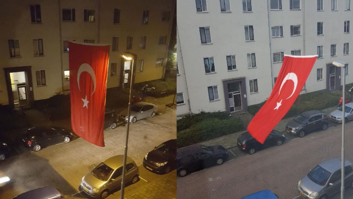 Bewoners verbaasd over grote Turkse vlag in straat Overschie
