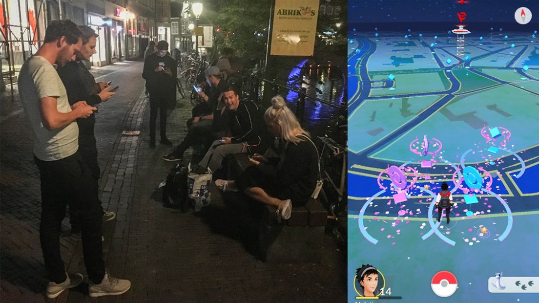 Pokémon Go-spelers aan de Utrechtse Oudegracht.