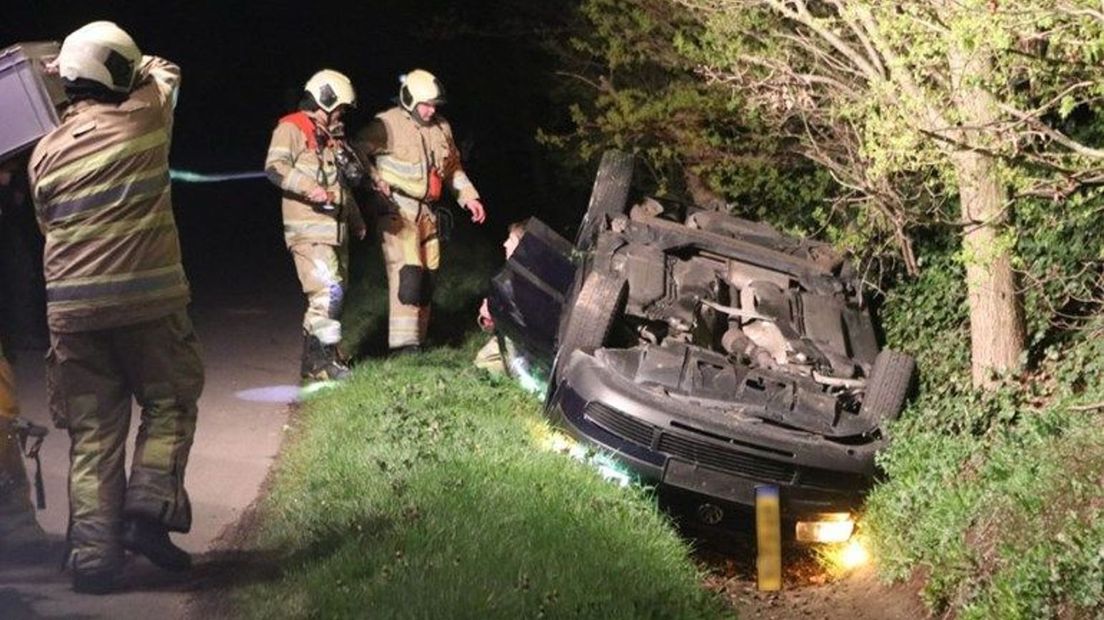 De auto van de fotograaf in de sloot