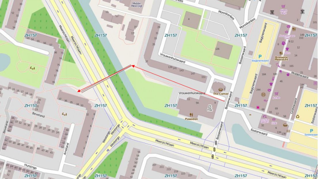 De looproute van de verdachten van de beroving in Zoetermeer