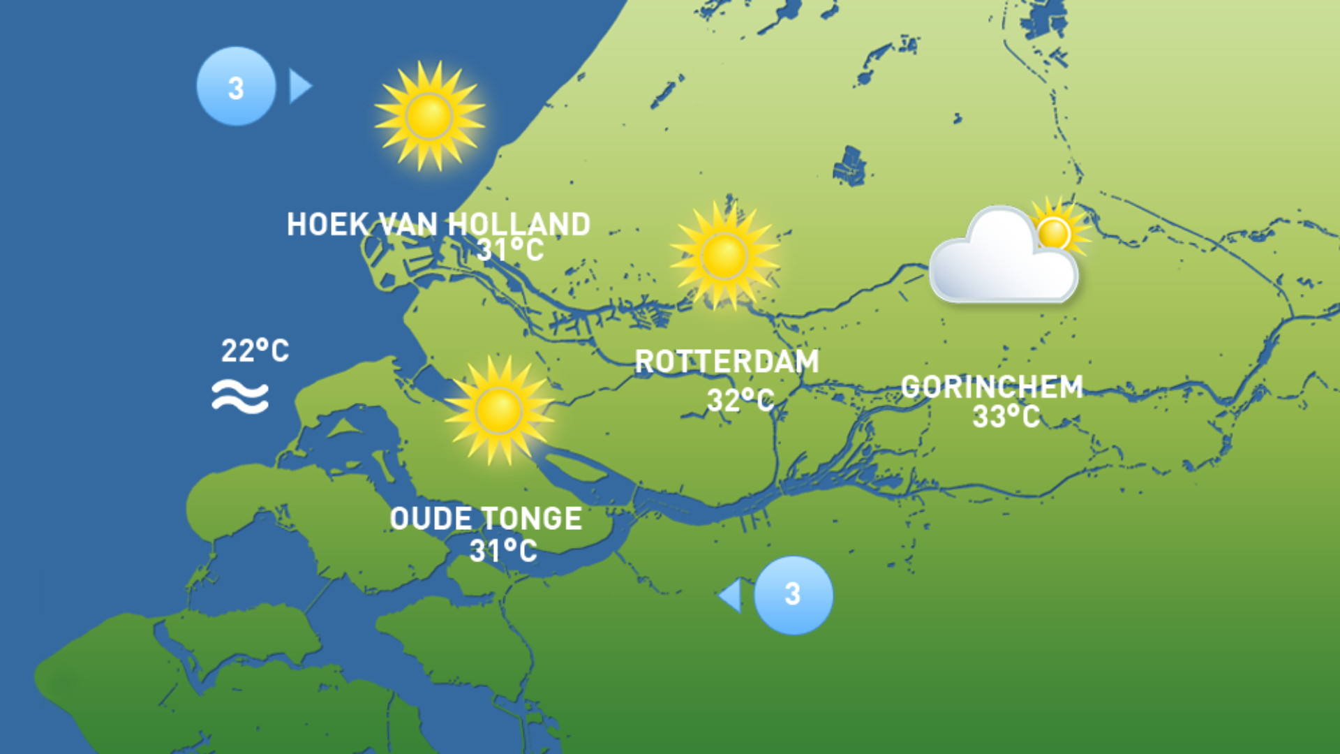 Het weerbeeld van maandag 3 augustus.