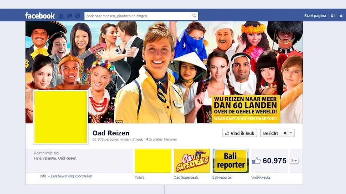 De Facebook-pagina van Oad in het geel