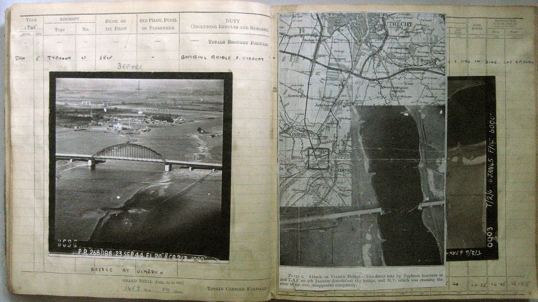 In een logboek beschrijft een piloot een 'geslaagd' bombardement op de Lekbrug