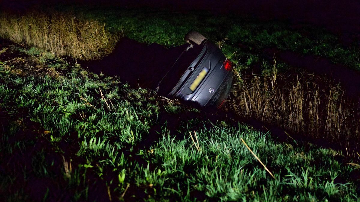 Automobiliste wijkt uit voor ree en belandt over de kop in sloot in Sonnega
