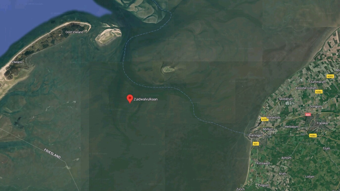 De fulkaan is op Google Maps fansels net te sjen