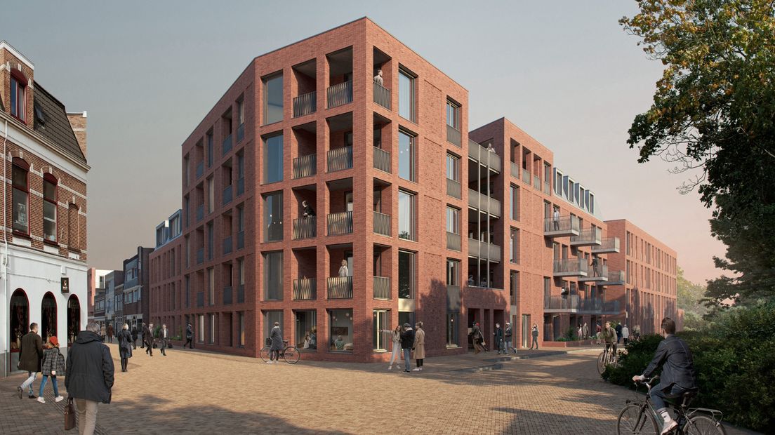 Het ontwerp van het complex op de hoek van de Waterstraat en de Havenstraat