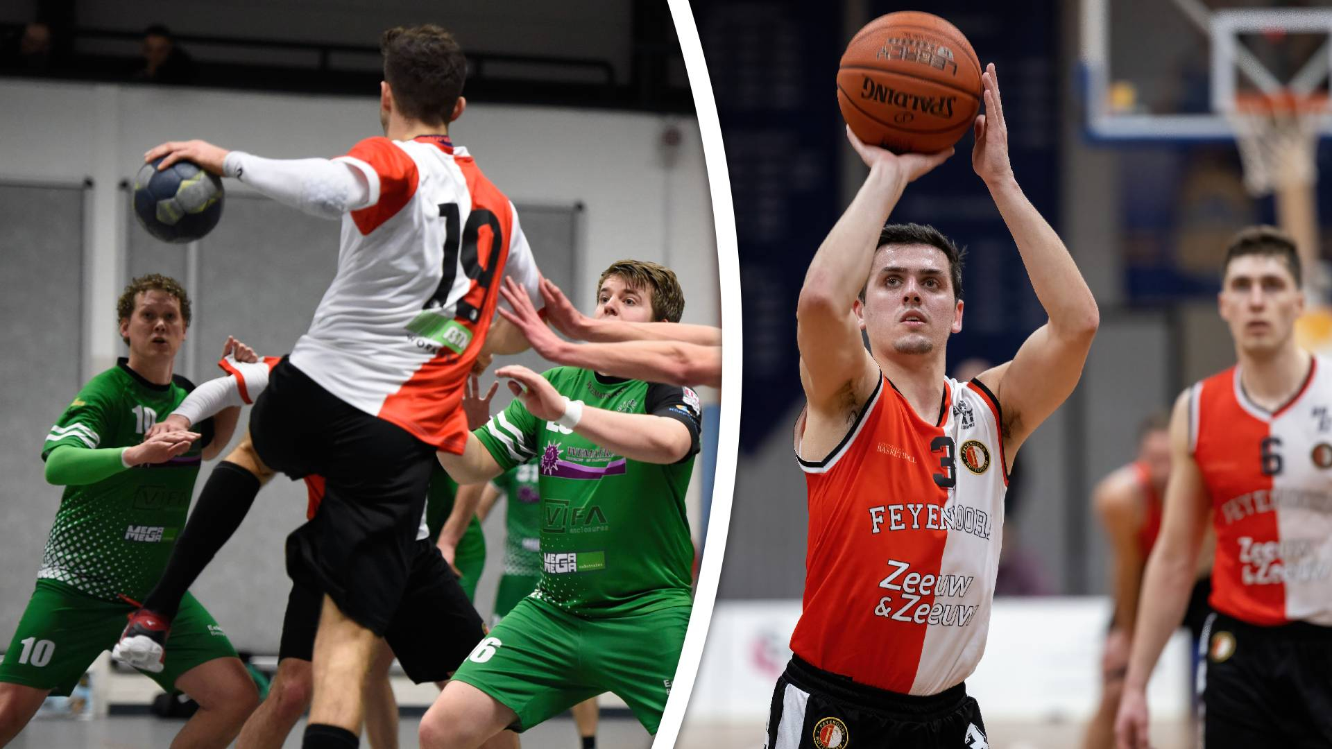 Feyenoord in actie in de handbalzaal en basketbalzaal