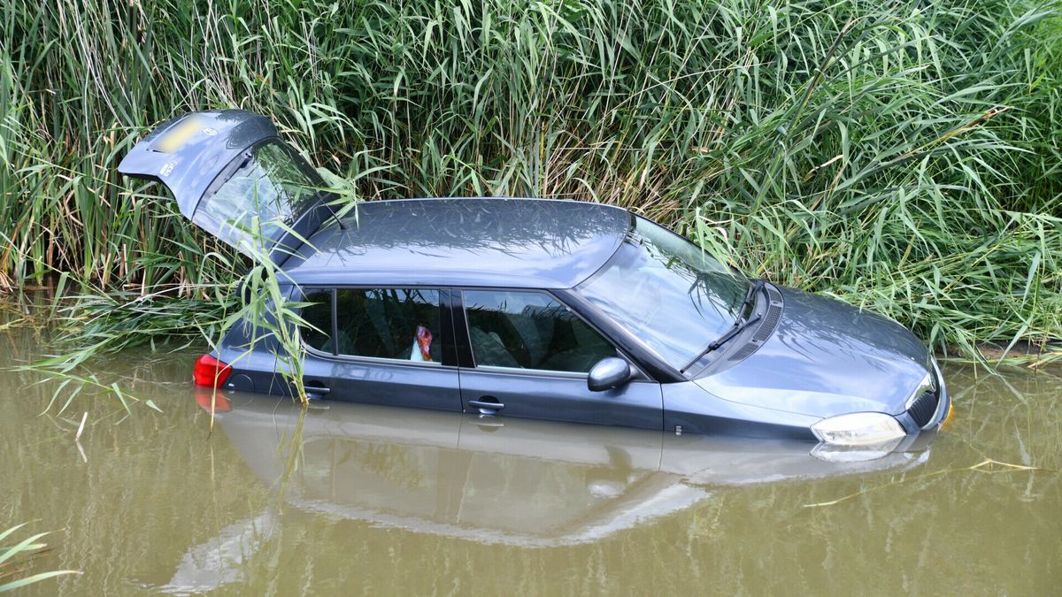Hulpdiensten rukken massaal uit voor auto te water, eigenaar was handrem vergeten