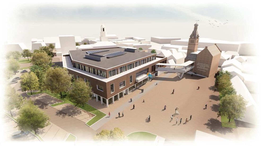 Een van de schetsen van het nieuwe gemeentehuis in Winschoten
