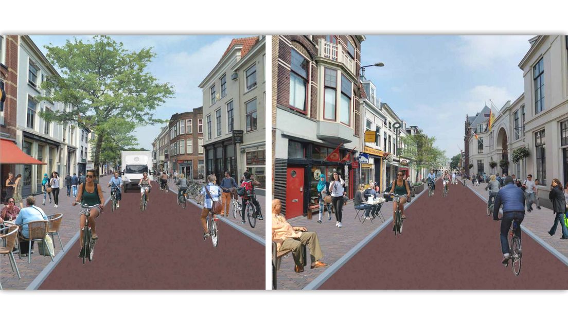 Links een impressie van de nieuwe Voorstraat, rechts de vernieuwde Wittevrouwenstraat.
