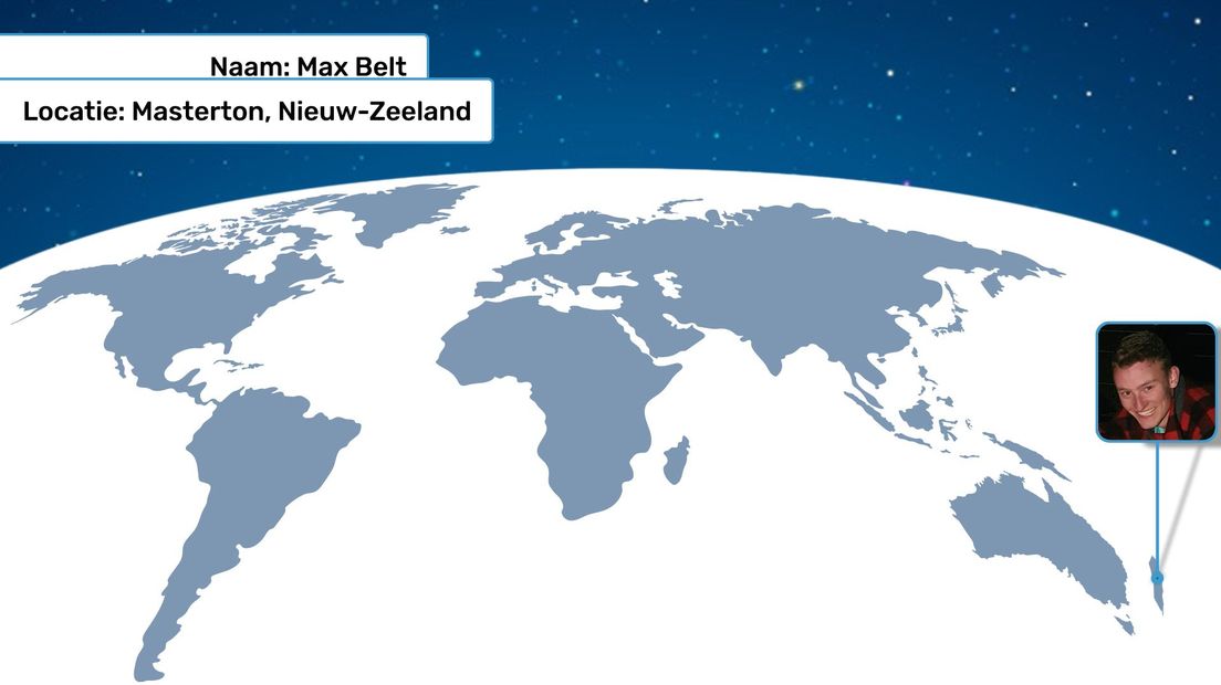 Max Belt kan niet weg uit Nieuw-Zeeland (Rechten: Max Belt, bewerking RTV Drenthe)