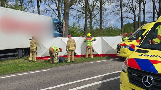 Vrachtwagenchauffeur wordt onwel en crasht tegen boom