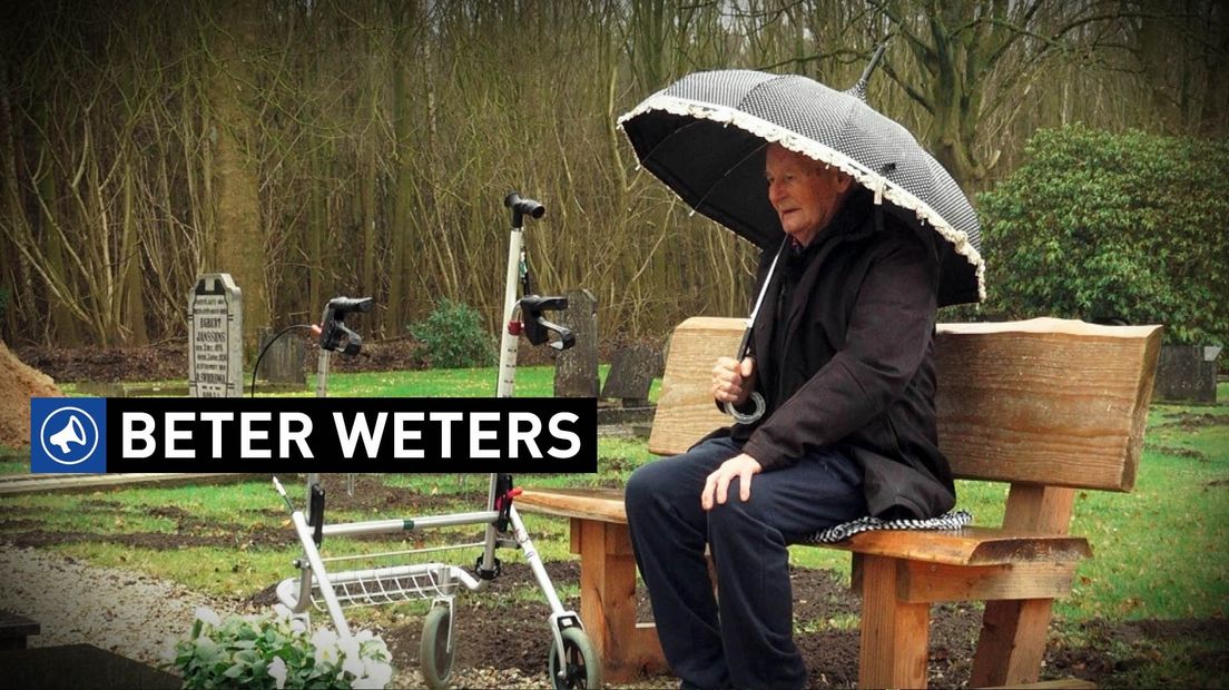 Meneer Meijer op zijn inmiddels beroemde bankje