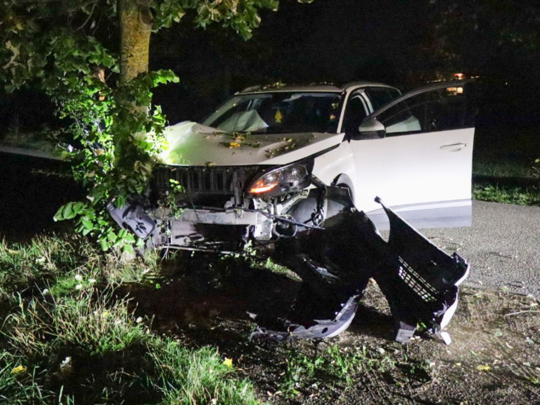 Voertuig in kreukels na botsing tegen boom