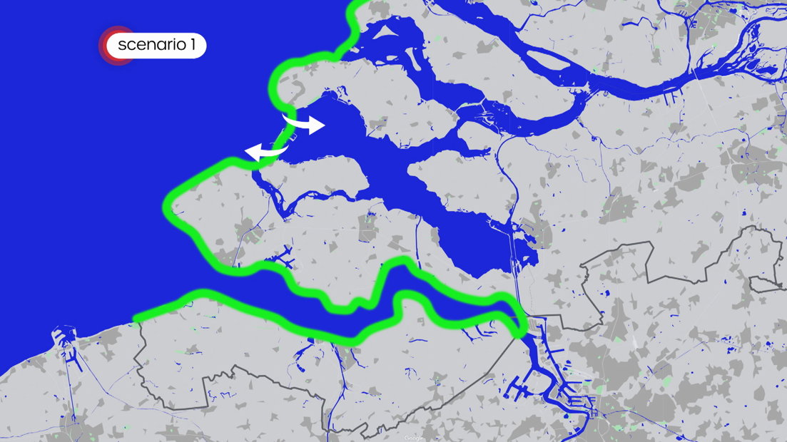 Kaart scenario 1 zeespiegelstijging
