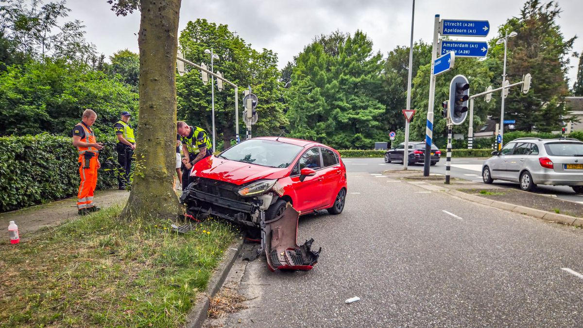 Auto botst tegen boom in Amersfoort
