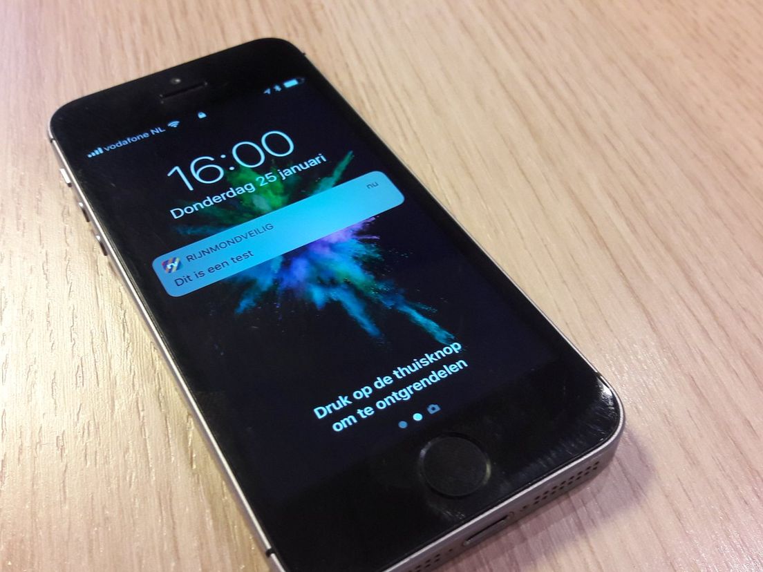 Testmelding van de Rijnmondveilig app