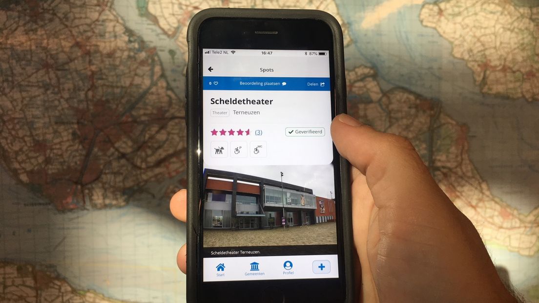 De app die de toegankelijkheid weergeeft