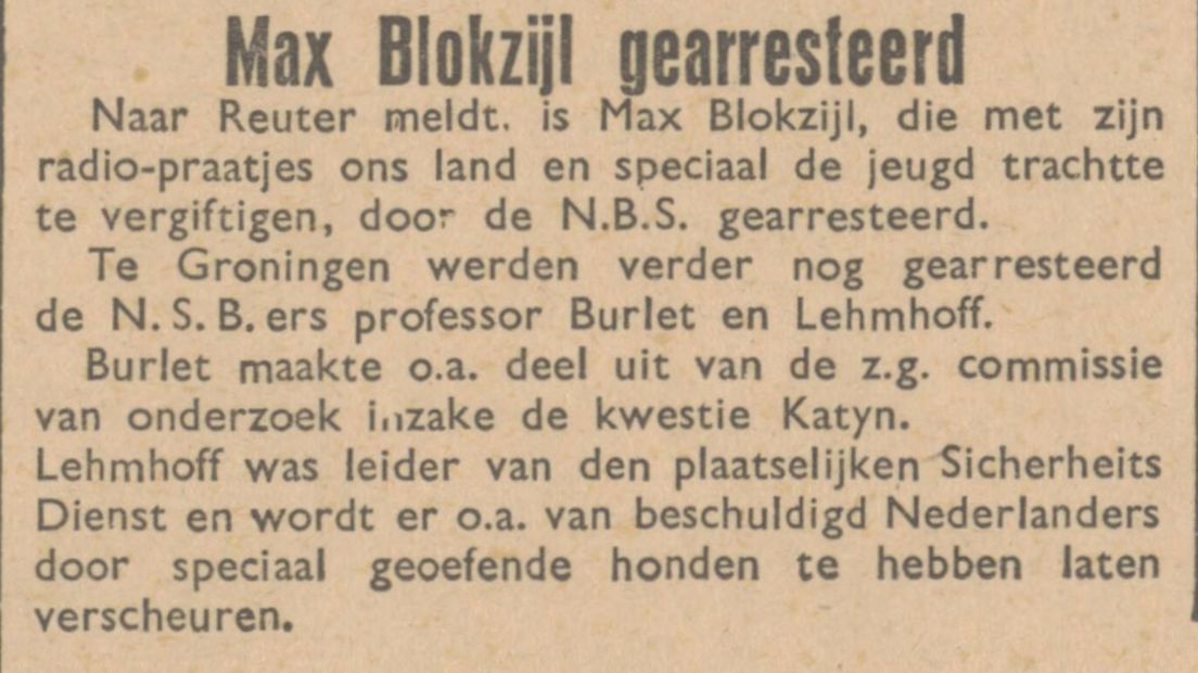 19 april 1945, De Burlets arrestatie in de krant